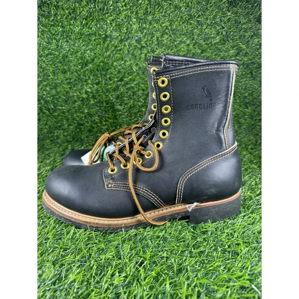 CAROLINA VTG 80'S BOOTS USA RED BIRD BLACK SZ 9 E STEEL TOE ENGINEER BIKER